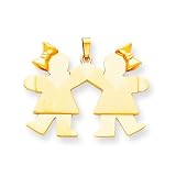 14k Solid Engraveable Large Double Girls with Bows Pendant