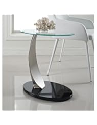 Powell Brushed Chrome, Black Poly and Glass Oval Chairside Table