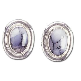Solid Sterling Silver Black Moss Agate Earrings by Silvermoon
