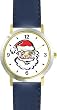 Santa Claus Face Christmas Theme - WATCHBUDDY&reg; DELUXE TWO-TONE THEME WATCH - Arabic Numbers - Blue Leather Strap-Women's Size-Small