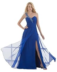 One Shoulder Sleeveless Belted Chiffon Prom Dress 