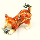 Coffret &agrave; Bijoux "Chat Pelote" Orange Vert