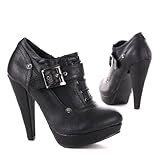 Damen Schuhe, STIEFELETTEN, HIGH HEELS, RE-G70642-3A, Synthetik in hochwertiger Leder Optik, Schwarz, Gr 37