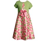 Bonnie Jean Girls PLUS Size 2-Piece PINK GREEN SHANTUNG DOT Special Occasion Wedding Flower Girl Easter Party Dress & weater/Cardigan Set
