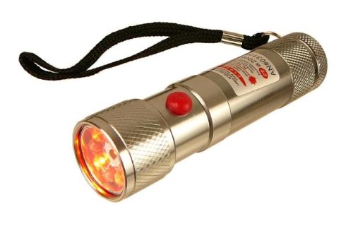 Compact 3-in-1 Super-Bright White + Red LED Flashlight with Laser Pointer - Brilliant Silver Aluminum