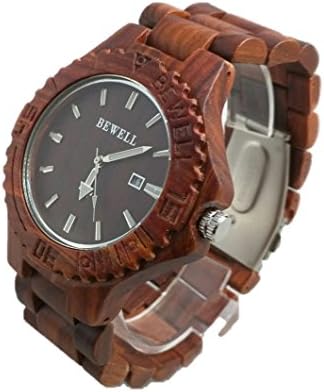 BRAND NEW! This BeWell 023B Wooden Watch is Custom Made from Solid Red Wood and Includes Date Feature