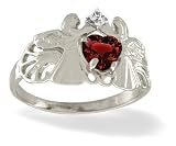 14K White Gold Genuine Heart Garnet and Diamond Angels Ring