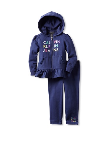 41AhiWvFQML Calvin Klein Baby Girls Infant Hooded Pant Set, Blue, 12 Months