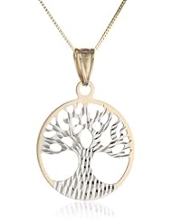 14k Two Tone Gold Tree Pendant Necklace, 18"