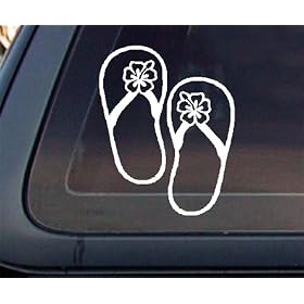 Hibiscus Flower on Flip Flop Car Decal / Sticker - White