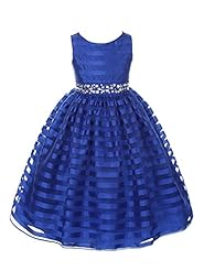 Girls Organza  Striped Print  Dress With Rhinestones