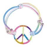 41AhsmrwOrL. SL160  Girls Elastic Rainbow Peace Bracelets Girls Party Favors: Set of 12 Reviews