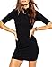 Leadingstar Women's Elegant Pure Black Half Sleeve Turtle Neck Solid Dresses