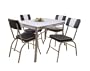 5pc Birmingham White/Chrome Finish Dining Table & 4 Black Padded Seats Set