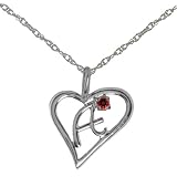 10k White Gold and Garnet "A" Initial Pendant (.01 cttw, I-J Color, I1 Clarity), 17"