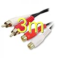 RCA Phono Twin Plugs to Sockets EXTENSION Audio Lead Cable 3m
