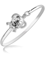 Sterling Silver Rhodium Plated Turtle Design Slim Bangle
