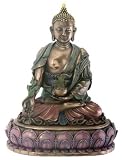 Medicine Buddha - Healer Statue Tibetan Buddhism Antique Bronze Finish with Hand-painted Color Accents Standard