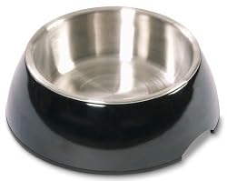 Petmate Pet Bowl with Stainless Steel Eating Surface, Small, Black