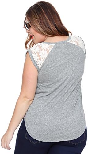 Lace Shoulder Heather Plus Size Tee Grey 2X