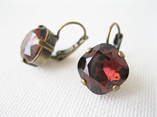 Burgundy Crystal Drop Earrings Swarovski CRYSTALLIZED Elements Bridesmaid Earrings Winter Wedding Jewelry Antiqued Brass Lever Backs Deep Garnet Maroon