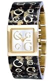 Guess Ladies Watch W11001L1 with Champagne Dial, Dark Animal  Bracelet, Gold Plated G Inserts and Gold Plated Case
