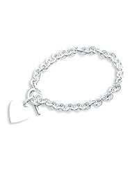 Sterling Silver 18in Engraveable Heart Disc on Fancy Link Toggle Necklace