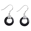 Sterling Silver Black Agate Circle Earrings with Butterfly Detail