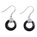 EXP Sterling Silver Black Agate Circle Earrings with Butterfly Detail
