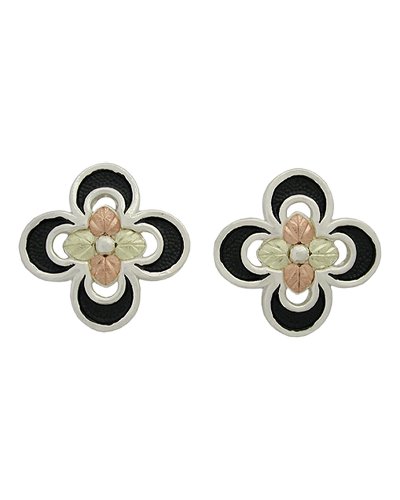 Black Hills Gold Sterling Silver Antiqued Button Earrings