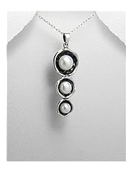 Fresh Water Pearls Pendant Necklace In 92.5 Sterling Silver
