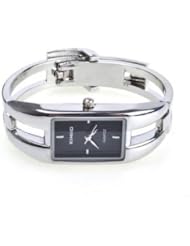 SODIAL(R) Alloy Case Bracelet Black Dial Modern Silver Fashion Women Quartz Watches