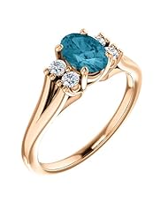 18K Rose Gold 7.00x5.00mm Oval Cut London Blue Topaz and Diamond Ring -- LIFETIME WARRANTY