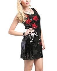 Sequined Stretchy Round Neck Shift Sleeveless Tank Cotton/Polyester Evening Dress/Party Dress 