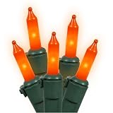 Set of 100 Opaque Orange Mini Christmas Lights - Green Wire