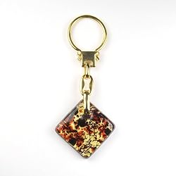 Murano Glass Keyring Jewelry - Square L Red/Gold Style3