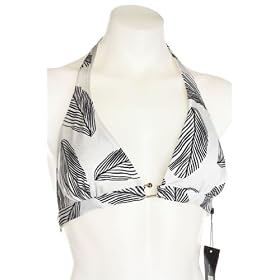 BCBG MAXAZRIA Ladies B&W Palm Leaf Halter Swimsuit Bikini Top