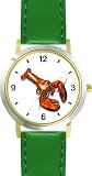 Lobster No.3 Animal - WATCHBUDDY® DELUXE TWO-TONE THEME WATCH - Arabic Numbers - Green Leather Strap-Size-Children's Size-Small ( Boy's Size & Girl's Size )