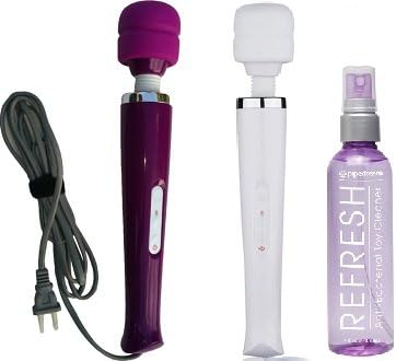POWERFUL 8 Speed HandHeld massager with soft silicone head - purple or white color in random, + free refresh 4oz toy cleaner