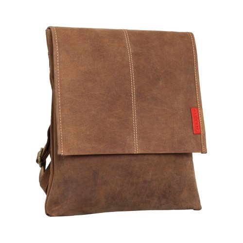 Flacher Messenger-Bag / Umhängetasche aus geöltem Buffalo Leder . Extremely rugged Outback Wear. , Farbe / Colour:Natural Buckskin