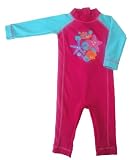 from Bright Bots Bright Bots Australian Sun Protection UPF50+ Girls Sunsuit Pink and Turquoise Long Leg/Sleeve All in One size 2-3 years