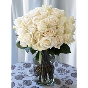 Two Dozen Snowy White Roses