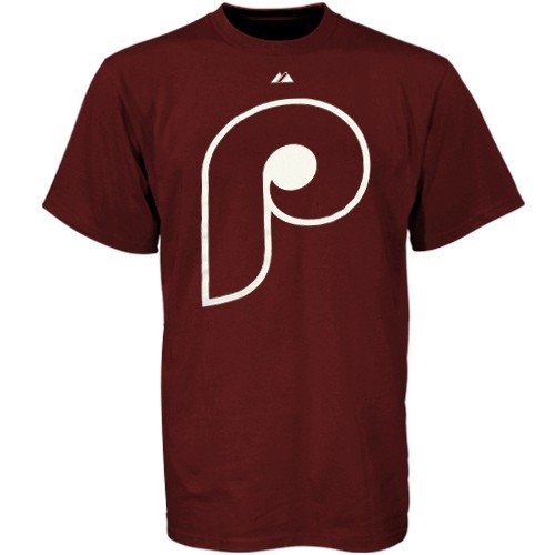 Majestic Philadelphia Phillies Maroon Cooperstown Official Logo T-shirt (Large)