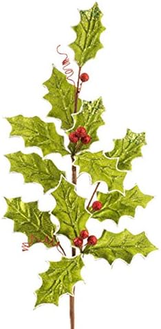 RAZ Imports - Christmas/Winter Floral - 31" Sparkly Green Holly with Red Berries Spray