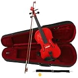 Red 4/4 Violin with Bow, Free Case, and Accessories