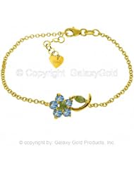 Single Flower Bracelet with Blue Topaz and Peridots in 14k Yellow Gold