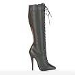 5 Inch Sexy Knee High Boot Pointed Toe Lace Up Black Leather