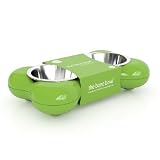Hing Designs The Bone Bowl with Non Slip Rubber Feet and Dishwasher Safe Removable Stainless Steel Bowls, Green