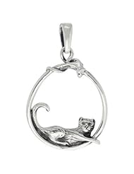 Sterling Silver Cat & Mouse Pendant, 1 1/4 inch tall