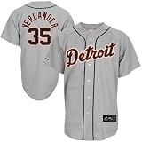 MLB Men's Detroit Tigers Justin Verlander Road Gray Short Sleeve 6 Button Synthetic Replica Baseball Jersey Spring 2012  (Road Gray, Large)